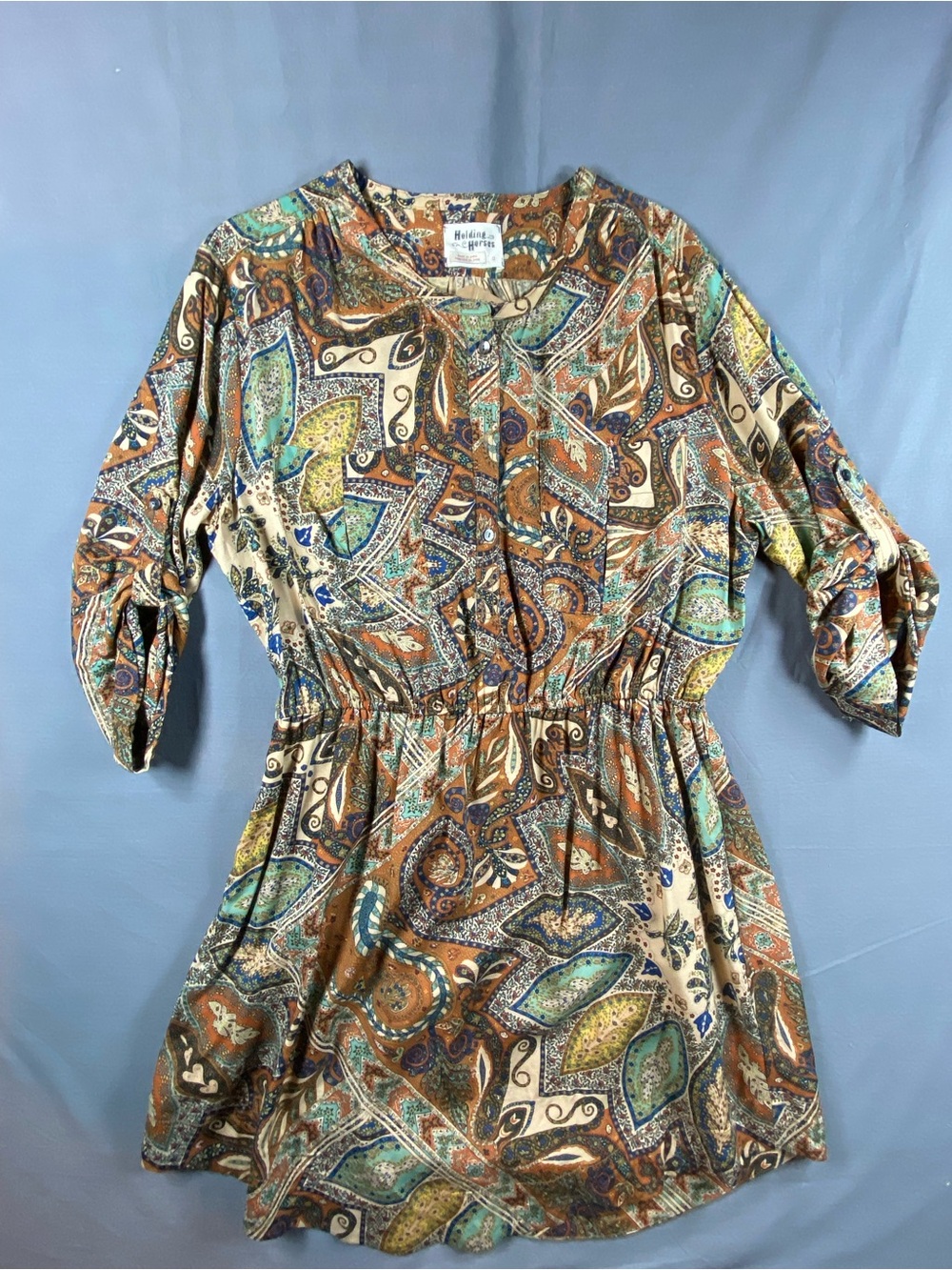 Paisley Print Cinch-Waist Dress - Multi color